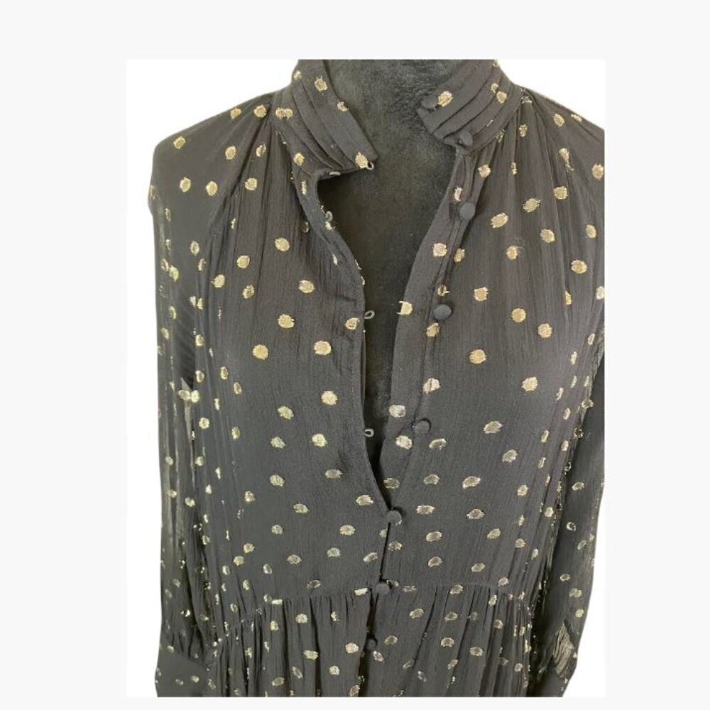 Zara Front-Button Gauze-y Shirtdress with Metallic Accents Size Medium EUC - Picture 2 of 13